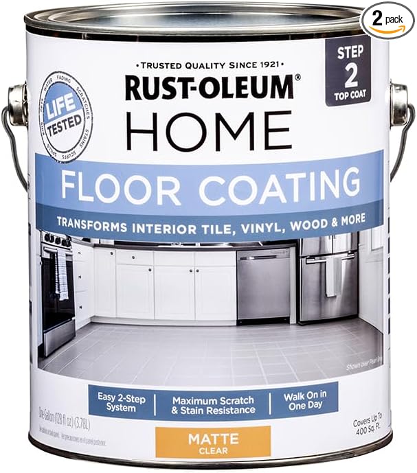 Rust-Oleum 2-Pack of 1 gal 358585 Home Clear Interior Floor Coating System, Step 2 Top Coat, Matte