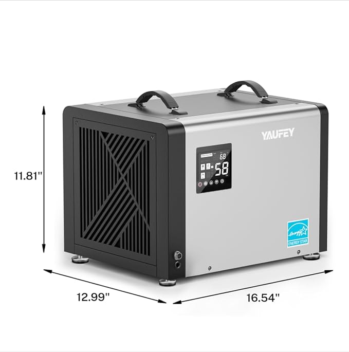 Yaufey 70 Pint Energy Star Commercial Dehumidifier for Crawl Space, Basement, Industrial, up to 5,000 Sq. Ft., 10%-98% RH Humidity Control, Auto Defrost, TUV Certified, 5-Year Coverage