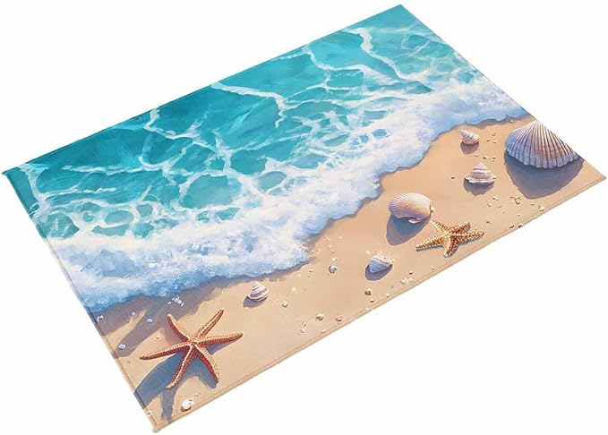 Outdoor Area Rugs for Patio 6'x9' Ocean Gradient Spray Beach Shell Starfish Entryway Rug Carpet Doormat, Large Floor Mat for Porch, Backyard, Apartment Balcony, Deck, Beach