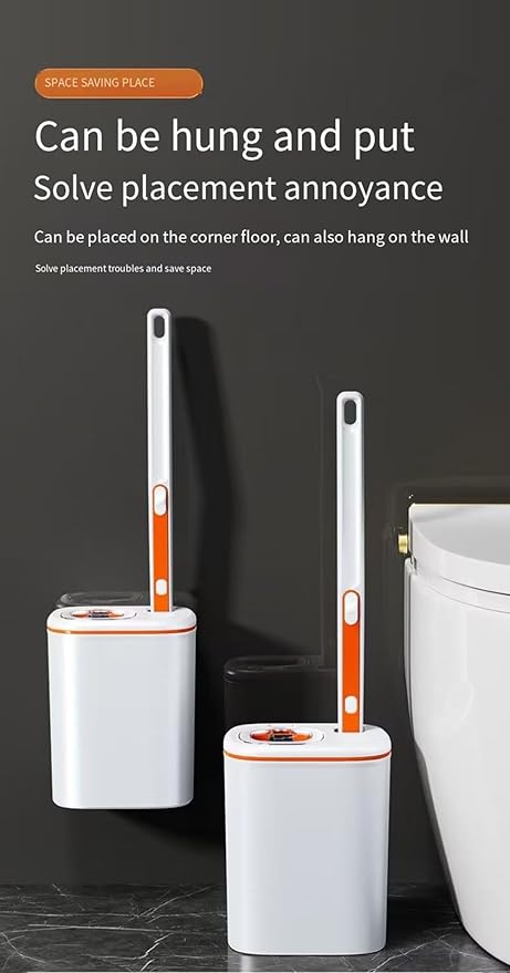 Toilet Brush System with 40 Count Refills, Toilet Holder Bowl Wand Brush Cleaning Kit & Replacement Cleaner Refill Pads (Toilet Cleaning Kit - Orange)