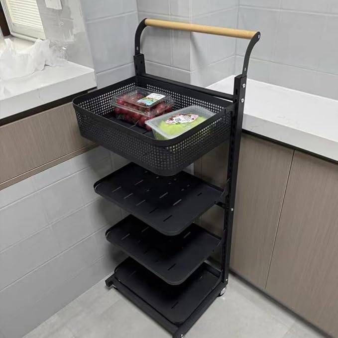 Kitchen Saucepan Storage Rack nizer with Free Standing Countertop Corner Stand Black Pot and Pan Holder for Cupboard Shelves Includes 3 Boards and 1 Basket
