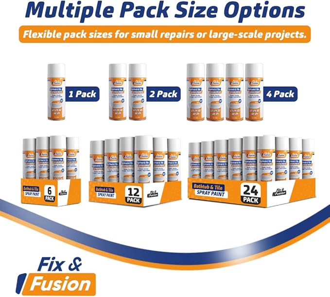 Fix & Fusion Bathtub & Tile Spray Paint, Multi-Surface Coating for Bathroom & Kitchen, High Adhesion, Water-Resistant, for Porcelain, Ceramic, Fiberglass, Countertops & More, White 13.5 oz (Pack of 1)