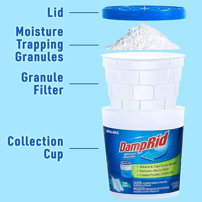 DampRid Pure Linen Refillable Moisture Absorber - 10.5oz cups - 2 pack – Traps Moisture for Fresher, Cleaner Air