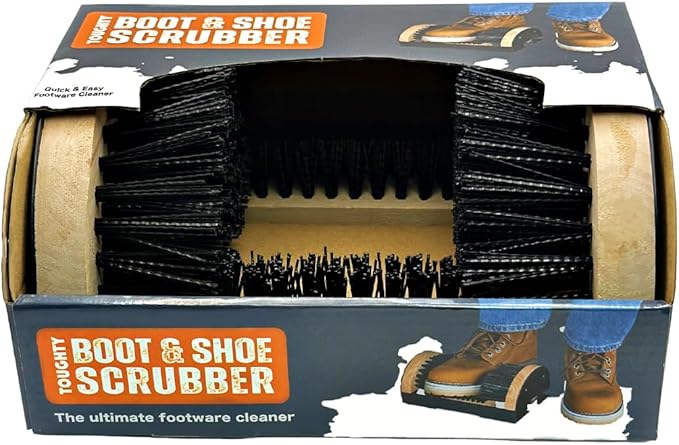 Toughty Boot Scrubber with Hand Brush – Heavy Duty Cleaner for Outdoor Footwear, Work Shoes, Cowboy Boots, Golf Shoes – Footwear Scraper with Brushes for Porch, Entryway, Farm, RV, – Black