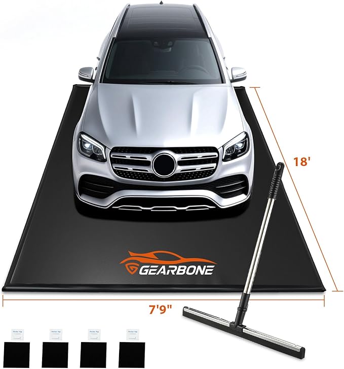 Garage Floor Mat for Under Car, 7’9” x 18’ Heavy-Duty 1000D PVC Containment Mat with Raised Edge, Waterproof Non-Slip Parking Mat for Snow, Rain, Mud, Car Garage Floor Protector for SUVs/Trucks