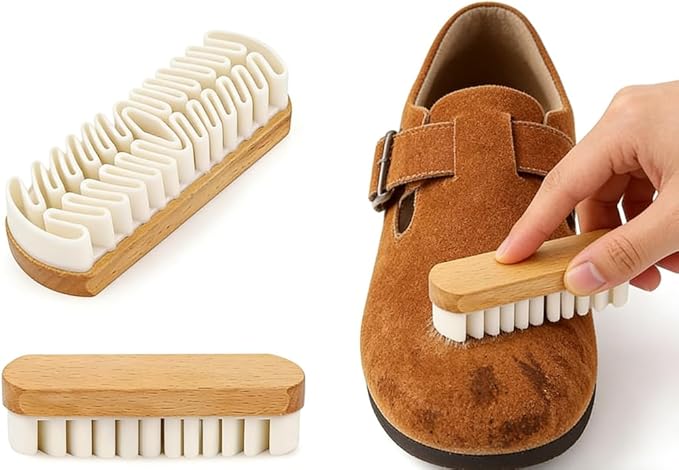 Suede Shoe Brush, specifically Designed for Shoes, Jackets, Handbags, Sofas, Clothing, and Furniture. Wooden Handle, decontamination Tool (2-Piece Set)