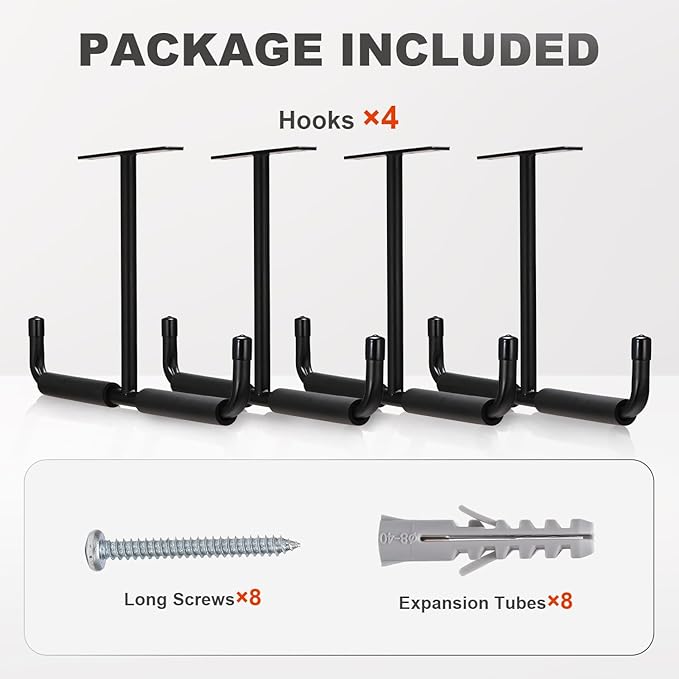 LEICHTEN 4 Pcs Upgraded Overhead Garage Storage Rack, Durable Garage Ceiling Storage Racks, Garages Overhead Lumber Storage Racks, Hanging for for Ladders, Ski Tools, Bikes, Tires, Gardening Tools