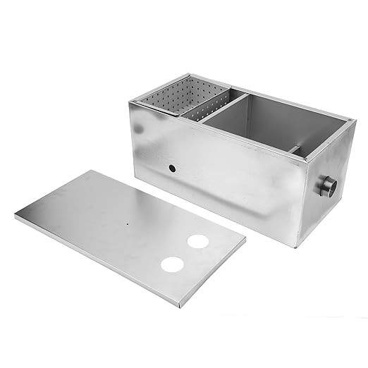 Commercial Grease Trap 4 Gallons Per Minute, Stainless Steel Grease Interceptor Trap Oil Water Separator with Removable Filter Basket for Kitchen Restaurant