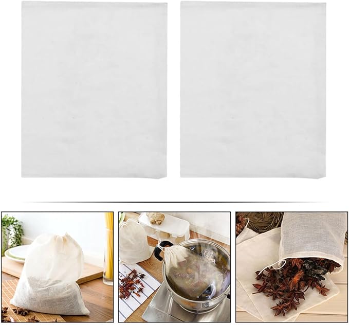 Generic 20pcs Reusable Cotton Muslin Drawstring Tea Bags 10x15cm Stew Seasoning Soup Filter Bags for Cooking, Botanical and Flavor Infuser Sachets, Natural Kitchen Filter Pouches