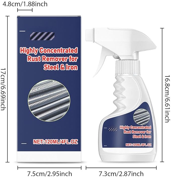 Rust Remover Heavy Duty for Metal, Rust Remover Spray for Metal with Sodium Gluconate and Sodium Hydroxide, 120ml Fast Acting Rusts Dissolver and Protective Coating