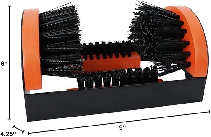 Zeluga 26-387 Portable Hardwood Construction and Metal Frame Boot Scraper and Scrubber, Indoor & Outdoor Shoe Cleaner Brush, Black/Orange