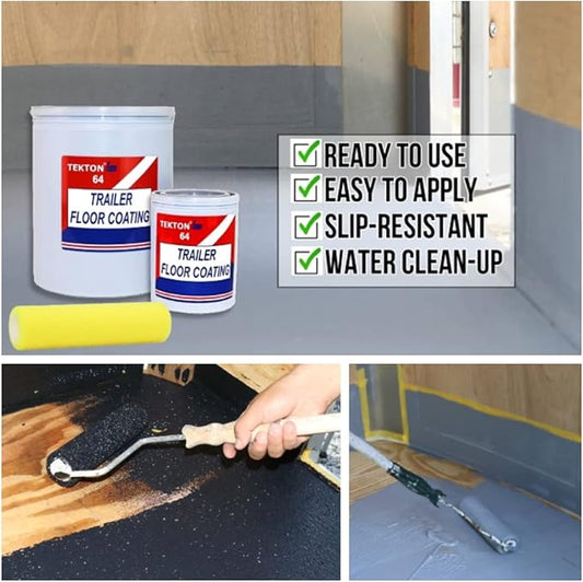 (Black, 4.5 Gallons Pail with 2 Foam Rollers Protects Trailer Floors, Ramps and Walls; Non Skid Paint