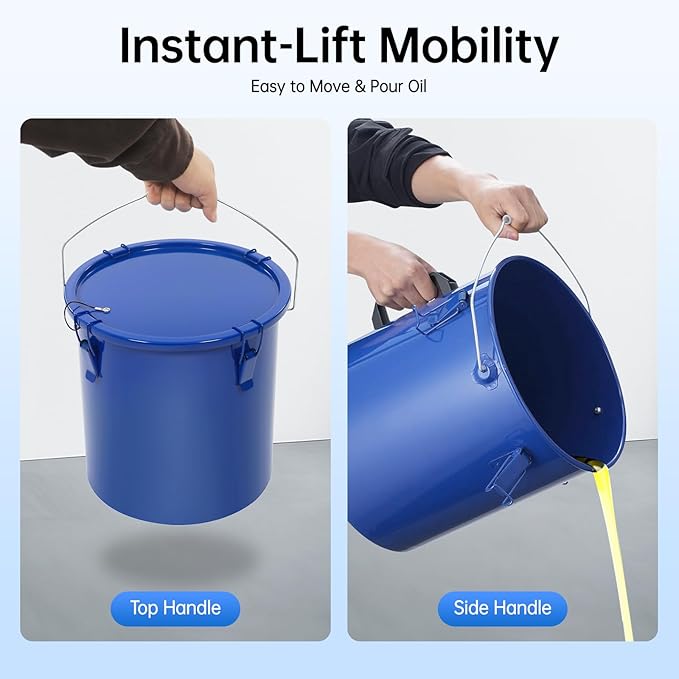 Grease Bucket 6 Gal, Fryer Oil Storage Container with Lid & Filter Bag, Portable Used Cooking Oil Disposal Can with Handle, Carbon Steel Grease Trap for Restaurant Kitchen Food Truck