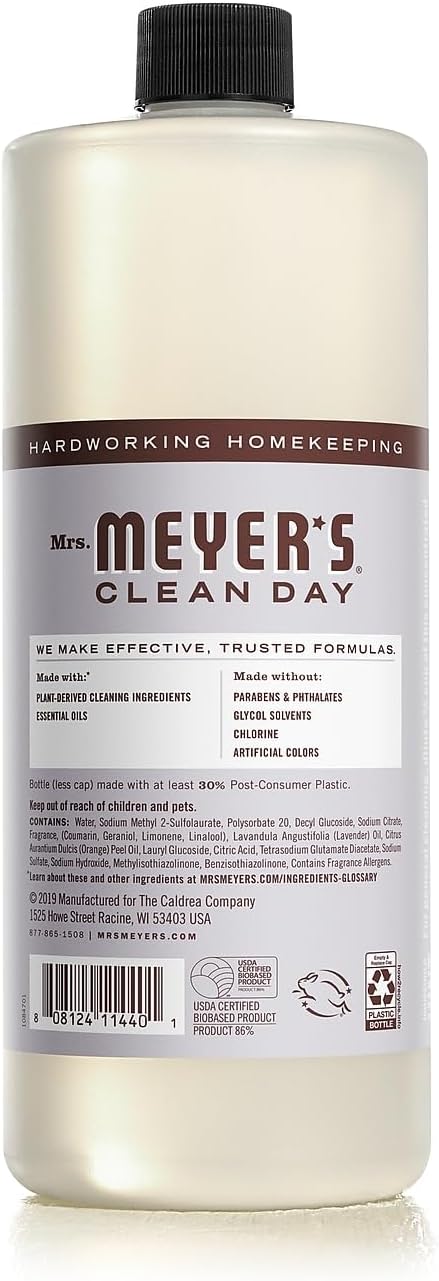 MRS. MEYER'S CLEAN DAY Multi-Surface Cleaner Concentrate, Use to Clean Floors, Tile, Counters, Lavender, 32 fl. oz