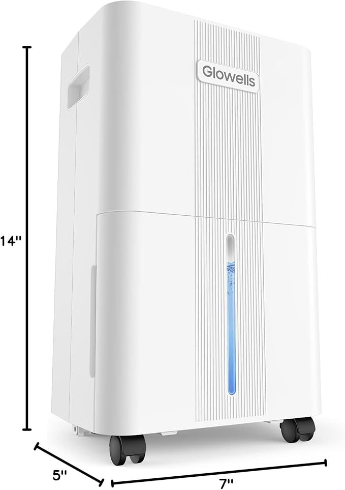 500 Sq.ft Dehumidifiers for Home, Glowells 8 Pints Dehumidifier with Drain Hose, 3 Modes, 24H Timer, Auto Defrost