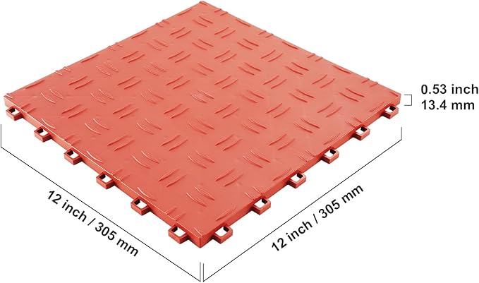 VEVOR Garage Floor Tiles 12 x 12 x 0.53 inch, Interlocking Design Ease of Installation Double-Sided Texture Non-Slip Sturdiness, for Garages, Basements, Repair Shops, Red, 50 Pack