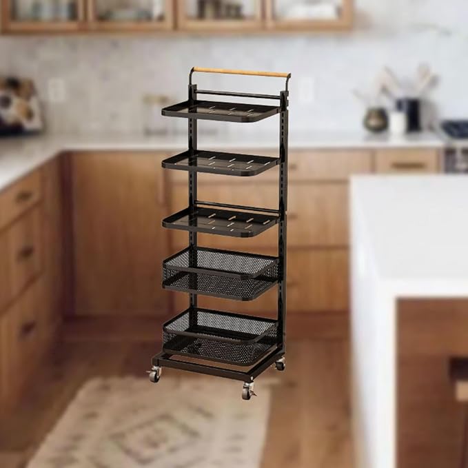 Microwave Shelf Stand with Pot Holder White Kitchen Cupboard nizer for Saucepan Storage 3 Boards 2 Baskets