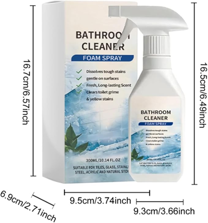 Bathroom Descaler Foam Cleaner Spray, Foaming Bathroom Cleaner for Limescale Remover, Hard Water Stain & Soap Scum Remover, Multi Surface Bathroom Cleaner for Shower,Glass Door, Sink & Faucet (1pcs)