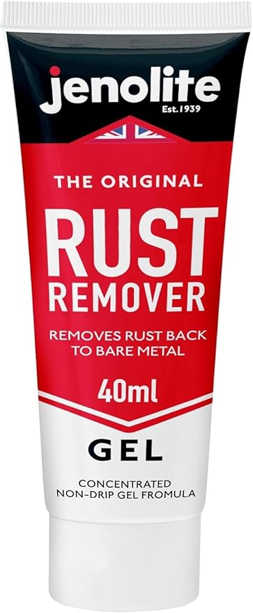 JENOLITE Gel Rust Remover for Metal 40 ml (1.3 fl oz). NonโDrip Naval Jelly for Automotive and Vertical Metal Surfaces. FastโActing Concentrated Gel Dissolves Rust to Bare Metal. Made in Britain