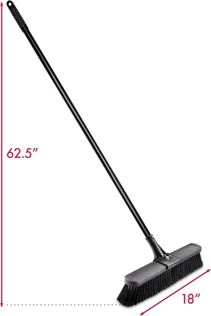 18-inch Heavy-Duty Push-Broom with Steel Handle, Multi-Sided Industrial Broom, Used to Clean dust, Sand, Leaves and Water on Concrete, Asphalt, Garage, Driveway, Yard and Deck.