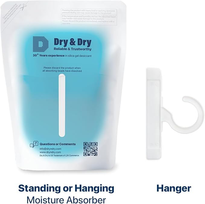 Dry & Dry 10 Packs Hybrid Moisture Absorbers to Control Excess Moisture for Basements, Closets, Bathrooms, Laundry Rooms - Moisture Absorbers, Standing or Hanging Moisture Absorbers