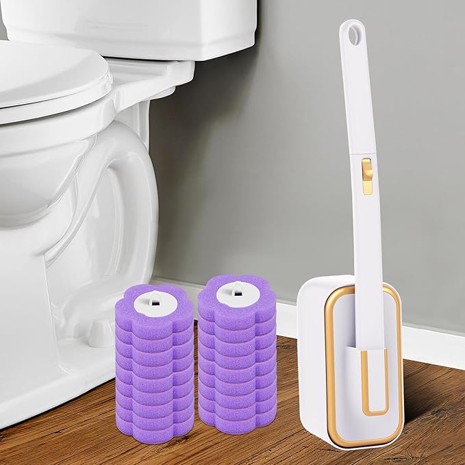 Disposable Toilet Brush, 18 Pcs/36pcs Disposable Toilet Brush Cleaner Refills Wall Toilet Wand Kit with Lengthened Handle Efficient Replacable Wall Toilet Cleaner Set Handle Kit (Style 1)