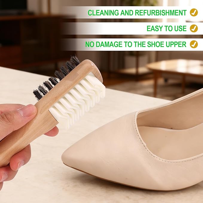 2-in-1 Suede Shoe Cleaner with Eraser, Wooden Handle Suede & Nubuck Cleaning Brush for Shoes Bags Jackets, Easy to Hold & Use