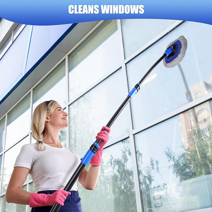 Wall Cleaner Mop, Washer Mops with Long Handle for Cleaning Walls Baseboard Window High Cabinet Ceiling Floor, 15°Bend Labor-Saving Microfiber Dry Dust and Wet Wash Cleaning Mop with Replacement Pad