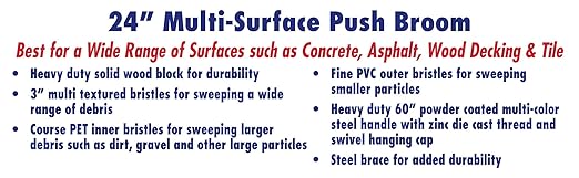Heavy Duty 24" Multi-Surface Push Broom with Green/Black Handle for Garage, Warehouse, Driveways, Sidewalks, Patio Sweeping