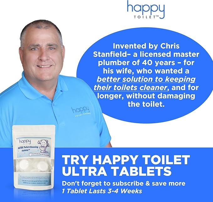 Happy Toilet Cleaner Deuce - Compatible w Kohler Toilets & Canister Flushing Systems - Automatic Toilet Bowl Cleaner 5-Pack - Easy to Install Toilet Tablet Holder, Self-Cleaning Toilet System