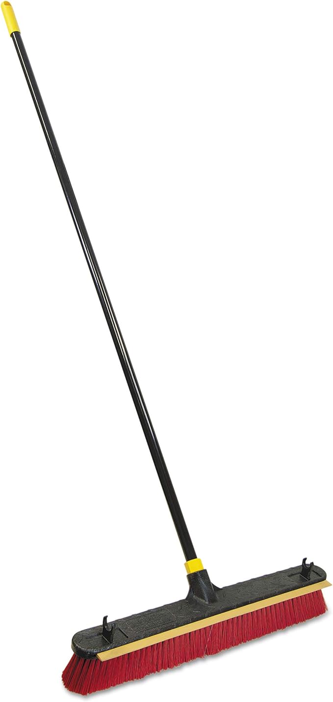 Quickie 24-Inch Knockdown 2-in-1 Multi-Surface Push Broom with Squeegee, Black/Red (6352ZQK)