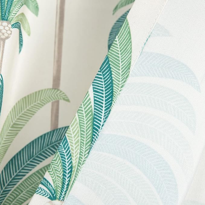 VOGOL Green French Door Curtains, Tropical Leaves Pattern Printed Window Panel with Tieback, 40 Inch Long Rod Pocket Curtain for Sliding Glass Door, 1 Panel