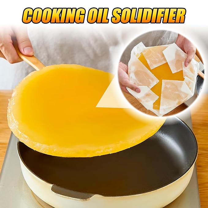 Cooking Oil Solidifier Powder, Oil Solidifier can Harden Up to 2.25 Gallons of Fry Oils Away From Mess, Grease Hardener Disposal, 100% Plant-Based Coagulant Oil Solidifying Powder for Kitchen Disposal