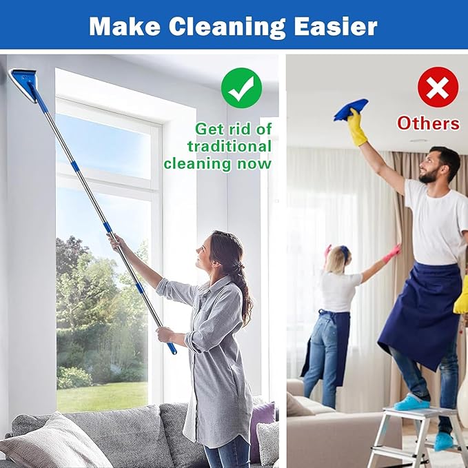 Wall Cleaner Mop with Stainless Steel Handle (31.5"-63") - Includes Edge Squeegee and 2 Reusable Microfiber Pads for Walls, Ceilings, Floors, Windows & Multi-Surface Cleaning