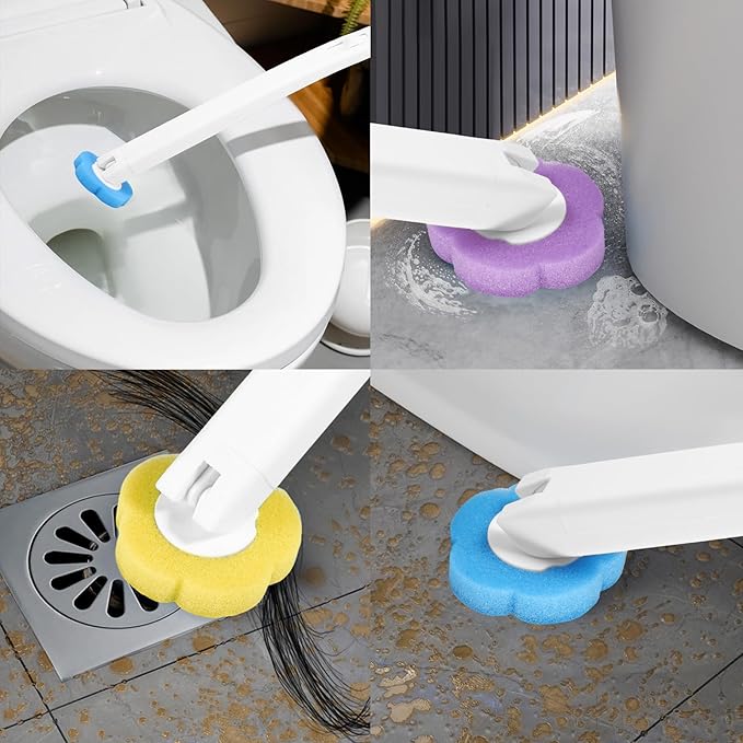 Disposable Toilet Brush Refills, Wall Mount Toilet Bowl Brush, Toilet Wand Refills with Extended Handle Cleaning Set, 360° Cleaning Toilet Brush Grip Suitable for Bathrooms (Brush+24 Refills)