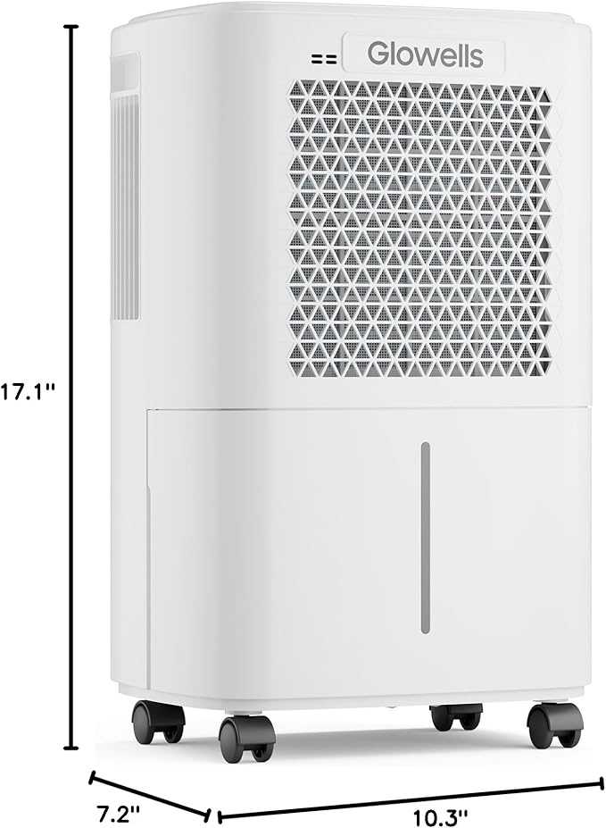 1500 Sq.Ft Dehumidifier for Basement with Drain Hose, Glowells 25 Pints Dehumidifiers for Home Large Room Bathroom Bedroom,3 Modes, Smart Humidity Control (25 Pints)