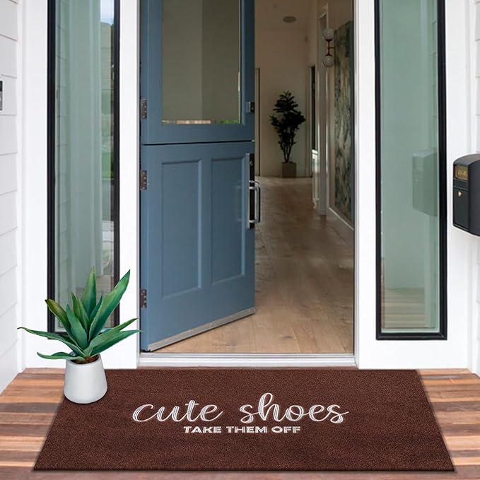 Cute Shoes Take Them Off Outdoor Mat Indoor Door Mat Entryway Rubber Backing Front Door Home Door Mats Welcome for Hallway Home Office Garden 47x18 inch Coffee