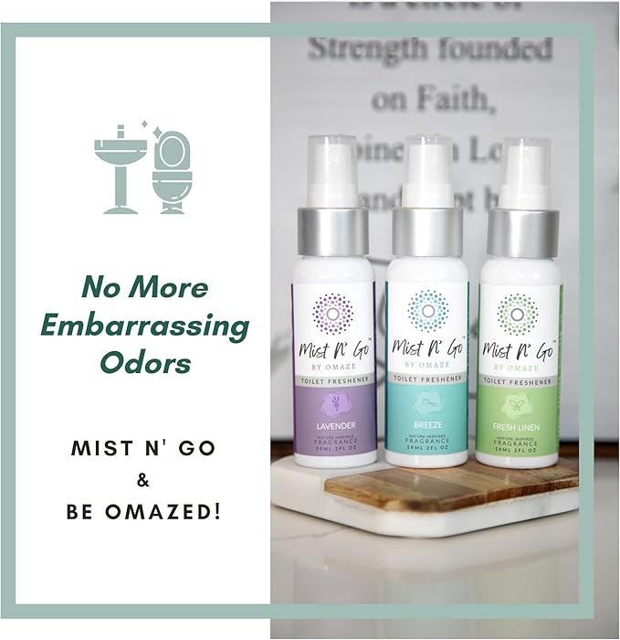 Mist N’ Go by Omaze Travel Bathroom Spray for Toilet Spray Odor Eliminator - Travel Toilet Spray for Bathroom Air Freshener Spray for Bathroom Deodorizer - Breeze Regular Size (2oz x1)
