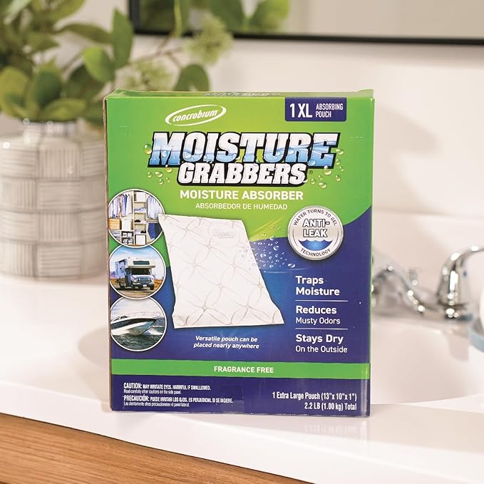 Concrobium Moisture Grabbers XL, 35.3 oz, Moisture Absorber Pouch for Closets, Basements and Bathrooms, Helps Reduce Dampness and Musty Odors, Large Capacity Design