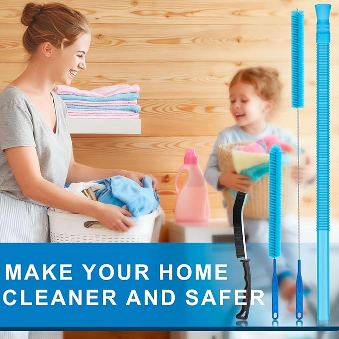 4 Pieces Dryer Vent Cleaner Kit with Lint Brush – Professional Dryer Vent Brush, Flexible Cleaning Tools for Lint Trap, Appliance Brush & Dryer Filter Grey