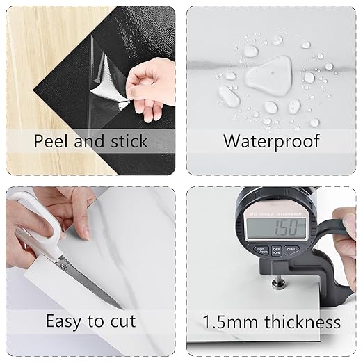 Wallercity White Marble Peel and Stick Vinyl Floor Tiles 6-Pack 12x12 Inches Self Adhesive Waterproof Flooring Planks for Bathroom Kitchen Bedrooms Stick on Floor Tiles Laminate Sheets Vinyl Flooring