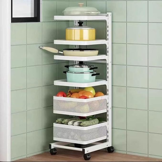 Kitchen Worktop Pan Stand nizer with Chopping Board Rack and Cupboard Storage White