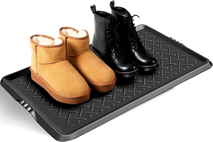 Boot Tray TPE Rubber Shoe Mat Tray for Entryway with Shoes Brush Large Boot mat Tray Multi-Purpose for Indoor or Outdoor Entryway Mat Shoe Cleaning Mat Entryway Shoe Storage 16.1x28.3Inches (Black)