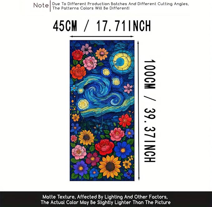 Starry Night Window Film Stained Glass Style Privacy Panel Static Cling Decorative Cover for Door Art Studio Sunroom Bedroom 17.7x39.3 inch