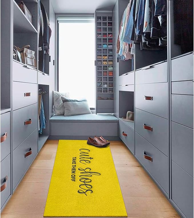 AOAOPQ Doormat Cute Shoes Take Them Off Heavy Duty Easy Clean Doormat Indoor Outdoor Mat for Doorway Kitchen Entry Home Entrance 47x18 inch Yellow