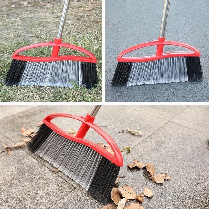 Outdoor Heavy Duty Broom, 15.7'' Wide with Long Handle, Angle Broom with Stiff Bristles for Sweeping Patio, Garden, Garage, Yard