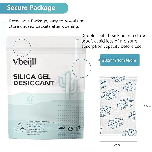50 Gram (20 Pack) Color-Indicating Silica Gel Packets, Premium Food Grade Desiccant - Rechargeable Moisture Absorbers for Food Storage, Electronics, 3D Filament & Safes