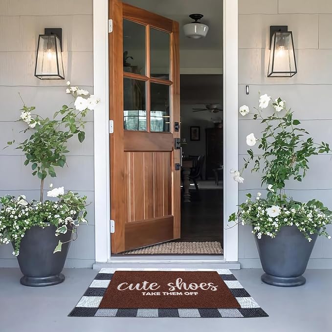 Front Door Mat Welcome Indoor Outdoor Entryway Mats for Shoe Scraper Cute Shoes Take Them Off Mats for Outside Home High Traffic Area Traffic Area Coffee