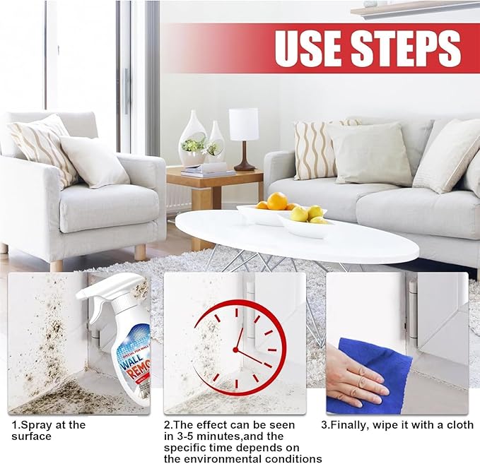 8.46 Fl.Oz Wall Cleaner Spray, Highly Effective Removal Spray, Wall Cleaner for Painted Walls, Wood, Tile, Fabric, Bathrooms, Kitchens, Long-Term Protection (2PCS)