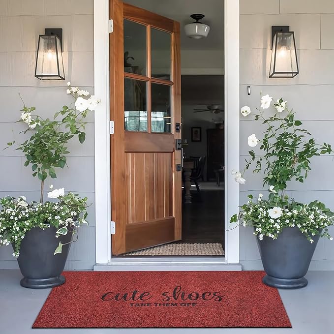 Outdoor Mats for Home Entryway Cute Shoes Take Them Off Outdoor Welcome Mats for Outside Entry, Front Indoor Door Mats,Durable,Boot Scraper,Catches Muddy and Dirt 18x48 Inches Red
